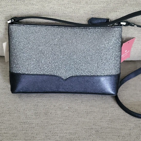 NEW Kate Spade cross body bag,purse, Lola glitter,dusk grey.Beautiful bluish tin - Picture 3 of 8
